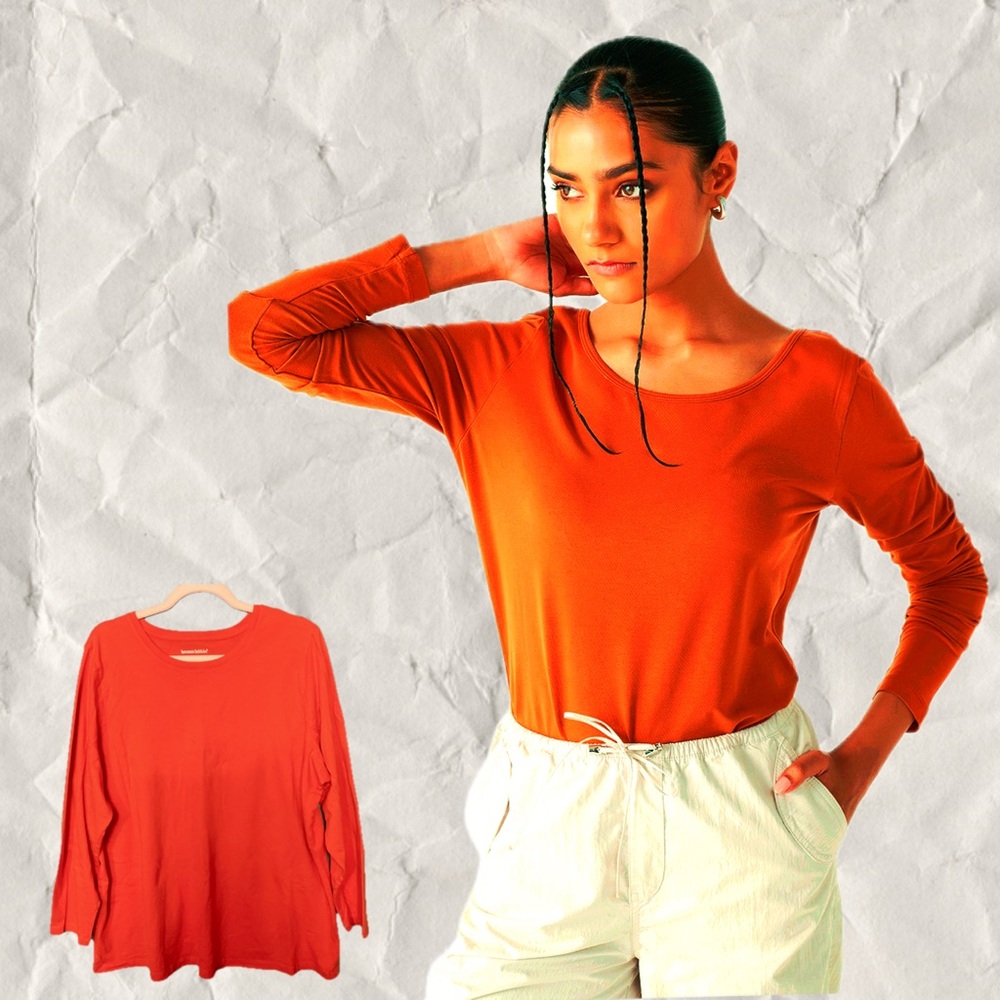 Women's Orange Long Sleeve Tee..26"p2p, 28"length..like new